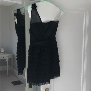ABS silk black one shoulder dress